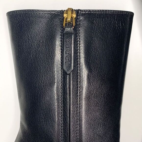 Gucci Quentin GG Cap Toe Ankle Boot EU 37 US 7 Black Leather Block High Heels - Picture 11 of 11